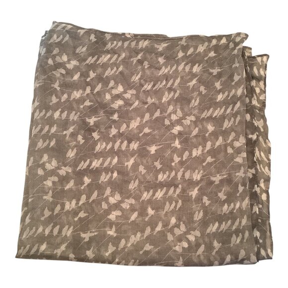 Bird Print Gray & White Scarf Shawl Wrap 64x33 Inches Fashion Rectangle - Picture 4 of 7